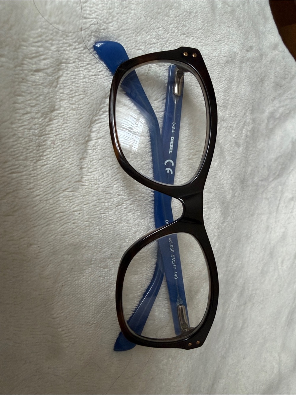 Diesel Blue-Arm Tortoise Square Eyeglasses